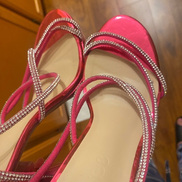 Pink Rhinestone Strappy Platform Block Heels - Picture 3 of 3
